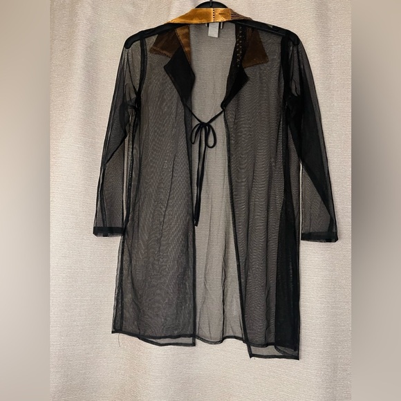 Fashion Gold see through Sheer Mesh 90’s 2000’s Y2K Vintage Long Sleeve Kimono - Picture 2 of 10